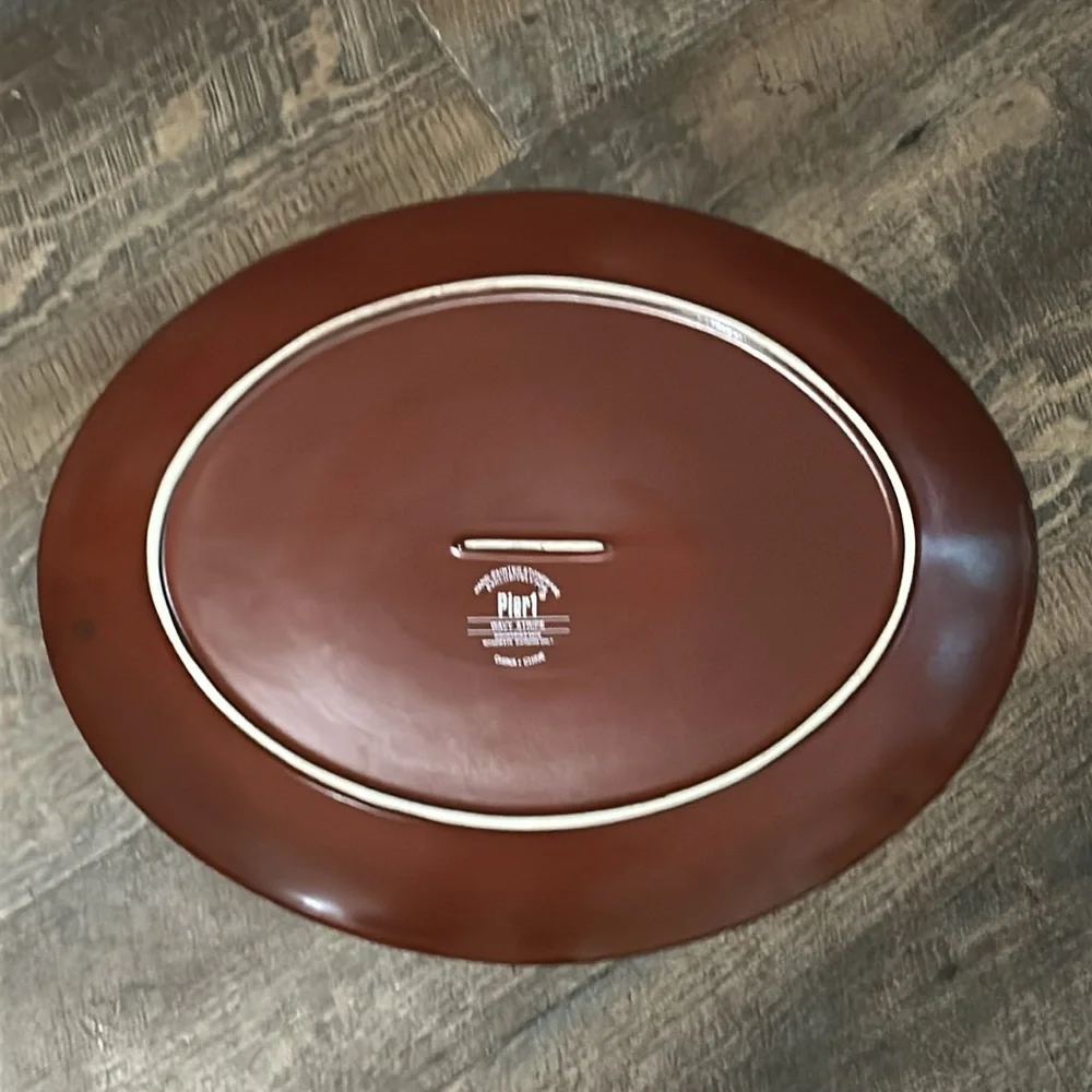 Pier 1 Imports Wavy Stripe Oval Serving Platter Handpainted‎ Stoneware 16